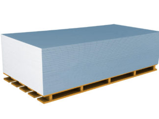 Plaque de plâtre bleue BA13 Acoustique RIGIPS Pro Aku sur palette sans écriture